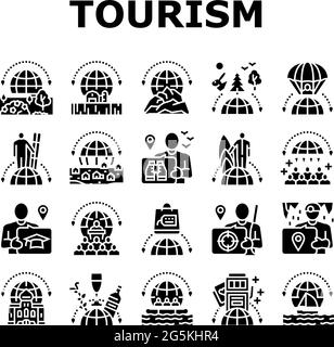 Types of tourism black glyph icons set on white space Stock Vector ...