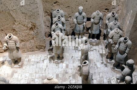 Terracotta Warriors, Xian, Shaanxi Province, China. Soldiers in the Terracotta Army, pit 3, the command center. Stock Photo