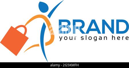 shopping bag and people Logo Design Vector, Vector illustration on white background. Stock Vector