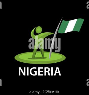 Man holding a flag of Nigeria, Vector illustration on black background. Stock Vector