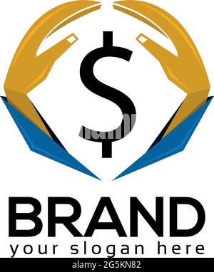 Money protects logo template, hand and dollar icon Stock Vector