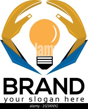 Idea protects logo template, hand and lamp icon Stock Vector
