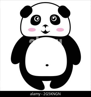 Funny smiling stylized linear black and white standing panda Stock Vector