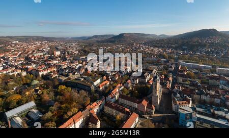 View from Jentower on old town of Jena with church St Michael, Jena city, Thuringia, Germany Stock Photo