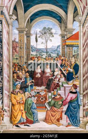 Pius II calls for a crusade against the Turks at the Council of Mantua, fresco on the life of Cardinal Enea Silvio Piccolomini, later Pope Pius II, 15 Stock Photo