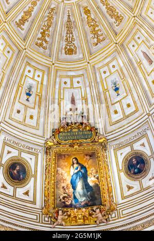 Immaculate Conception painting, Sala Capitular, interior of Seville Cathedral, Catedral de Santa Maria de la Sede, Seville, Andalusia, Spain, Europe Stock Photo
