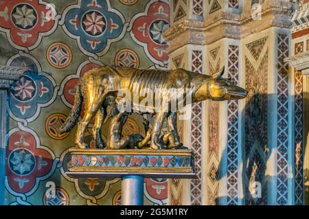 The Sienese She-Wolf, Capitoline She-Wolf, 1429-1430, sculptor Giovanni di Turino, Palazzo Pubblico, Siena, Tuscany, Italy, Europe Stock Photo