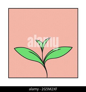 Green sprout of a plant. Ecology symbol. Vector outline color illustration Stock Vector