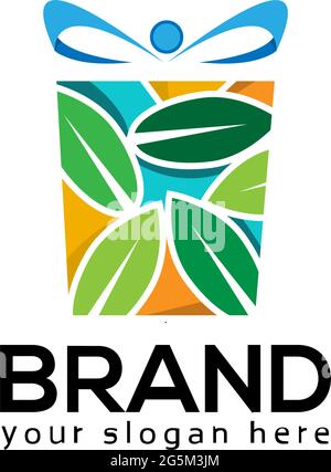 Leaf gift logo template, flat design Stock Vector