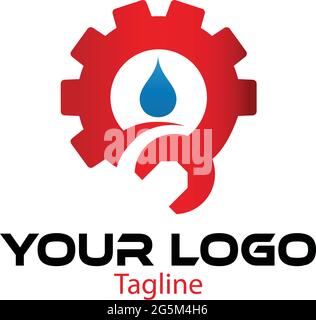 Gear, wrench and water logo design template Stock Vector