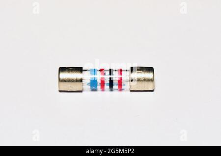 Fuse, 20 x 5mm fuses , Glass bodied, Time delay, slow blow, colour banded.For use in a multitude of applications where safety and component protection Stock Photo