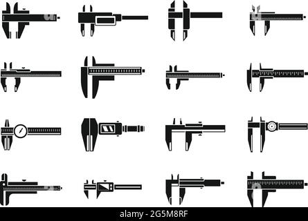 Trammel calipers icons set simple vector. Calibrated calipers Stock Vector