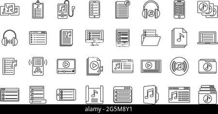 Listening playlist icons set outline vector. Music group Stock Vector