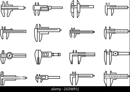 Calibrated calipers icons set outline vector. Control device Stock Vector