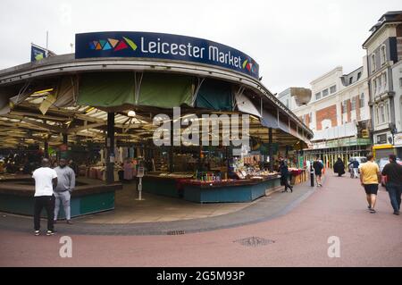 The Leicester market stalls in the centre of the city Stock Photo