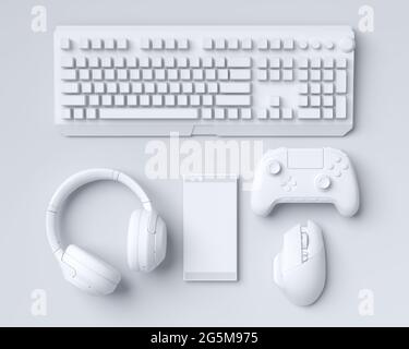 White Game Controller Color Backlighted Keyboard Headphones Grey Desk  Professional Stock Photo by ©gleitfrosch 506537542