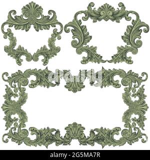 Vintage decorative ornamental frames. Design set. Editable hand drawn illustration. Vector engraving. Isolated on white background. 8 EPS Stock Vector