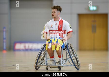 Sheffield, England - 26 June 2021 -Tom Halliwell Captain of England during the Rugby League Wheelchair International  England vs Wales at English Institute of Sport, Sheffield, UK  Dean Williams/Alamy Live News Stock Photo