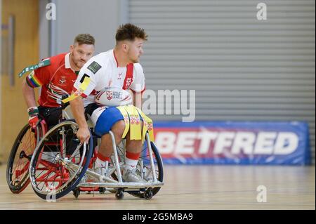 Sheffield, England - 26 June 2021 - Tom Halliwell Captain of England in action during the Rugby League Wheelchair International  England vs Wales at English Institute of Sport, Sheffield, UK  Dean Williams/Alamy Live News Stock Photo