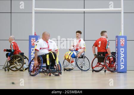 Sheffield, England - 26 June 2021 - Try scorer Tom Halliwell Captain of England during the Rugby League Wheelchair International  England vs Wales at English Institute of Sport, Sheffield, UK  Dean Williams/Alamy Live News Stock Photo