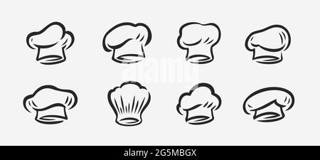 Chef hat icon set. Cook symbol for design of restaurant menu or cafe Stock Vector