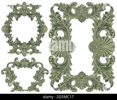Vintage decorative ornamental frames. Design set. Editable hand drawn illustration. Vector engraving. Isolated on white background. 8 EPS Stock Vector
