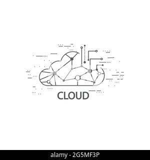 Cloud computing thin flat design Stock Vector