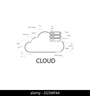 Cloud computing thin flat design Stock Vector