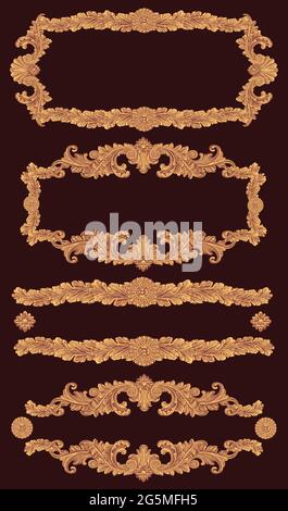 Vintage decorative ornamental frames. Design set. Editable hand drawn illustration. Vector engraving. Isolated on dark background. 8 EPS Stock Vector