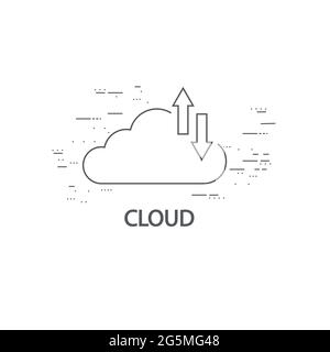 Cloud computing thin flat design Stock Vector