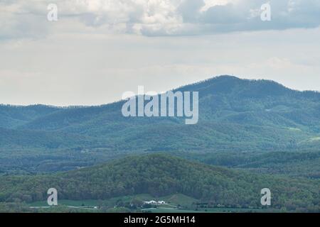 Afton valley view from Blue Ridge parkway appalachian mountains in summer cloudy day and green trees Stock Photo