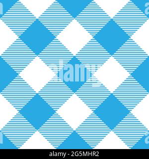Lumberjack plaid pattern in blue and white. Diagonal arrangement. Seamless vector pattern. Simple vintage textile design Stock Vector