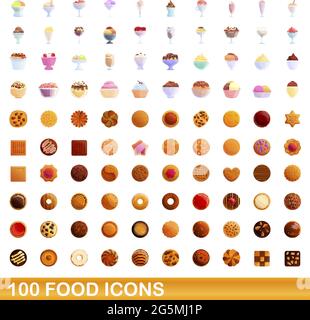 100 food icons set. Cartoon illustration of 100 food icons vector set isolated on white background Stock Vector