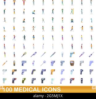 100 medical icons set. Cartoon illustration of 100 medical icons vector set isolated on white background Stock Vector