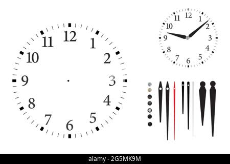 Modern wall clock with Arabic numerals minimalist style. Stock Vector