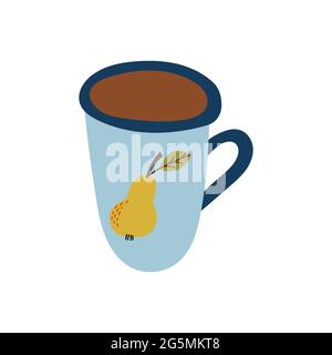 Tea in blue cup with a pattern of pear  Stock Vector