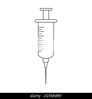 Linear syringe icon isolated on white background. Vaccination and immunization concept. Editable stroke. Vector outline illustration. Stock Vector