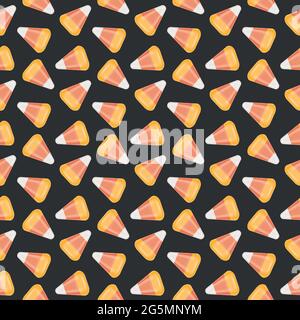 Candy corn seamless pattern. Halloween texture with traditional american fall sweets. Print for scrapbooking paper, textil design. Vector cartoon illustration. Stock Vector