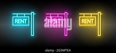 Real estate vector house, property, rent. Illustration neon blue, yellow, red icon set. Stock Vector