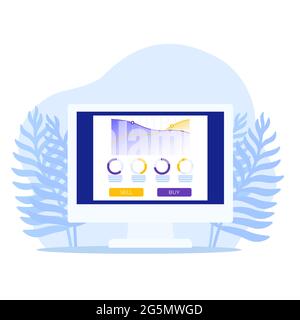 Trading software on computer screen, vector Stock Vector
