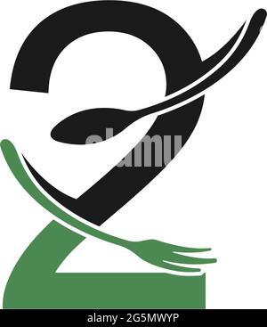 Number 2 with fork and spoon logo icon design vector illustration Stock Vector