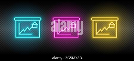 Real estate vector growth, house, market. Illustration neon blue, yellow, red icon set. Stock Vector