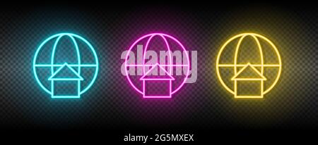 Real estate vector global, location, map. Illustration neon blue, yellow, red icon set. Stock Vector