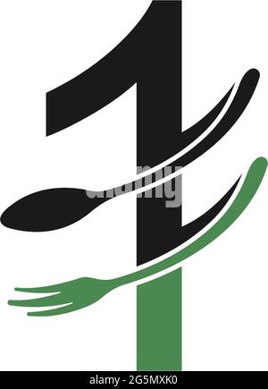 Number 1 with fork and spoon logo icon design vector illustration Stock Vector