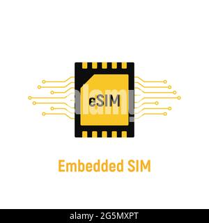 Esim chip card concept icon. Embedded sim card cellular mobile technology smart concept Stock Vector