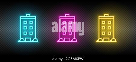 Real estate vector house, building. Illustration neon blue, yellow, red icon set. Stock Vector