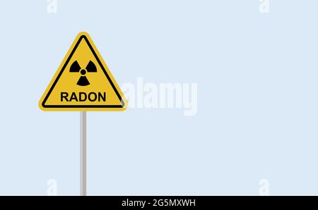 Alert signal, danger. RADON, is a contaminant that affects indoor air quality worldwide. Illustration with reference to background radiation. Stock Photo