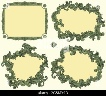 Vintage decorative ornamental frames. Design set. Editable hand drawn illustration. Vector engraving. Isolated on light background. 8 EPS Stock Vector