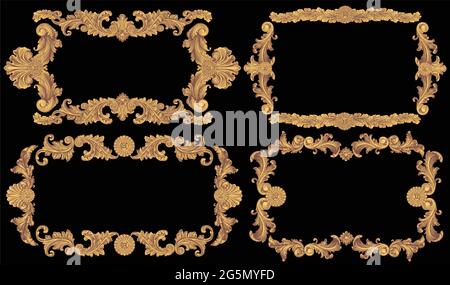 Vintage decorative ornamental frames. Design set. Editable hand drawn illustration. Vector engraving. Isolated on black background. 8 EPS Stock Vector