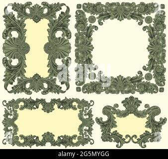 Vintage decorative ornamental frames. Design set. Editable hand drawn illustration. Vector engraving. Isolated on light background. 8 EPS Stock Vector